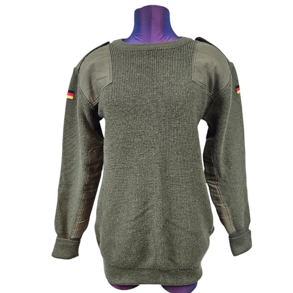 Vintage German Commando Olive Green Ribbed Knit Wool Sweater Size Medium Men A17 - Picture 2 of 12